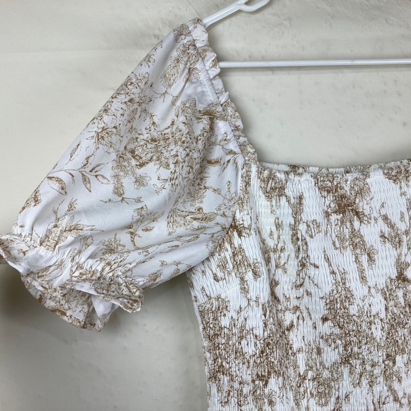 NWT SHE SKY Sz L Floral Smocked Midi Dress Puff Sleeve Boho Cottagecore Tiered - Picture 5 of 10